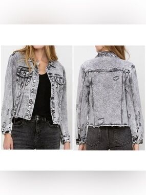 NWOT Vervet Escala Denim Jacket Women’s M Black Acid Wash Classic Crop Fit